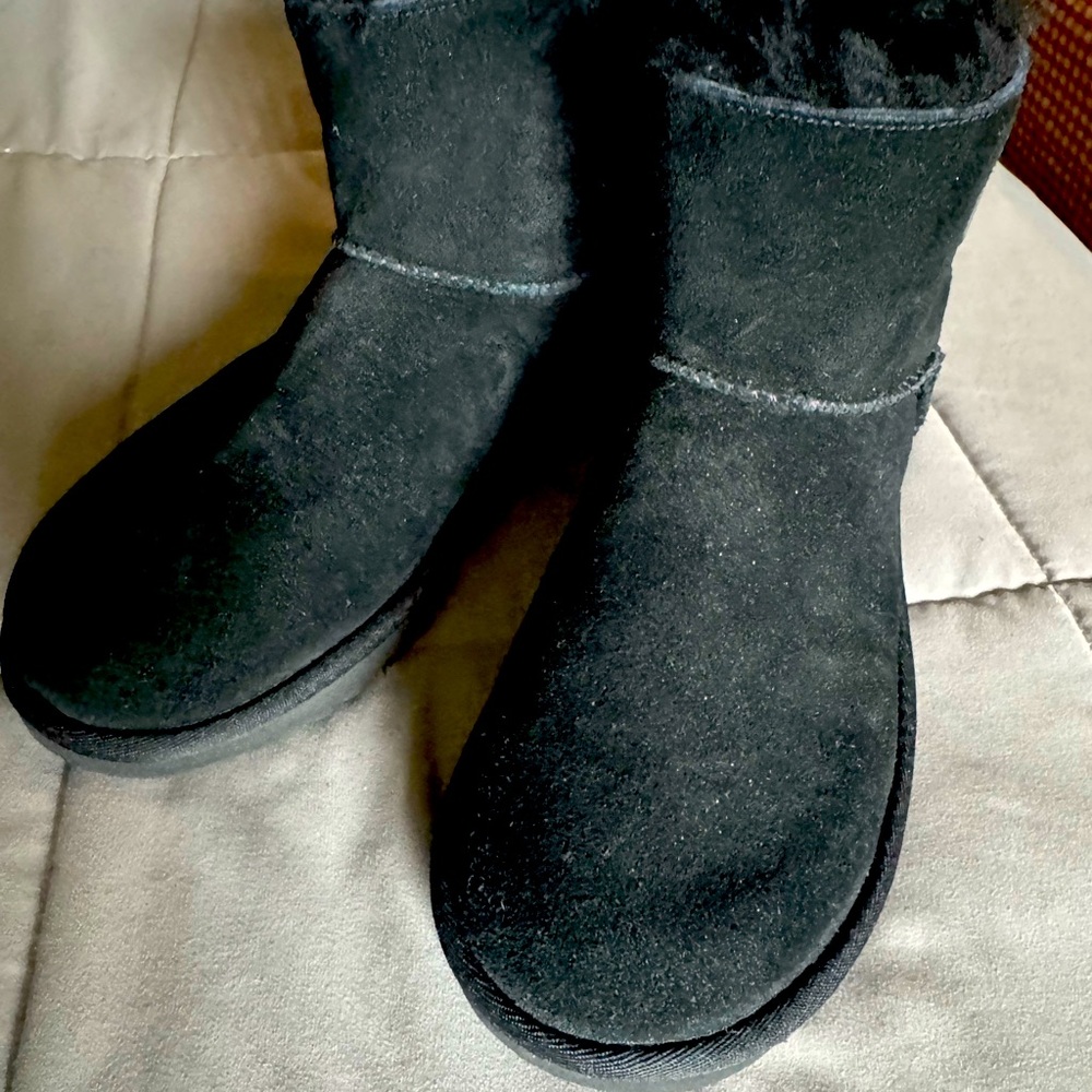 UGG Black Boots with Fluffy Trim